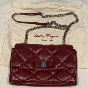 Gelly Quilted Calfskin Maroon Leather Shoulder Bag